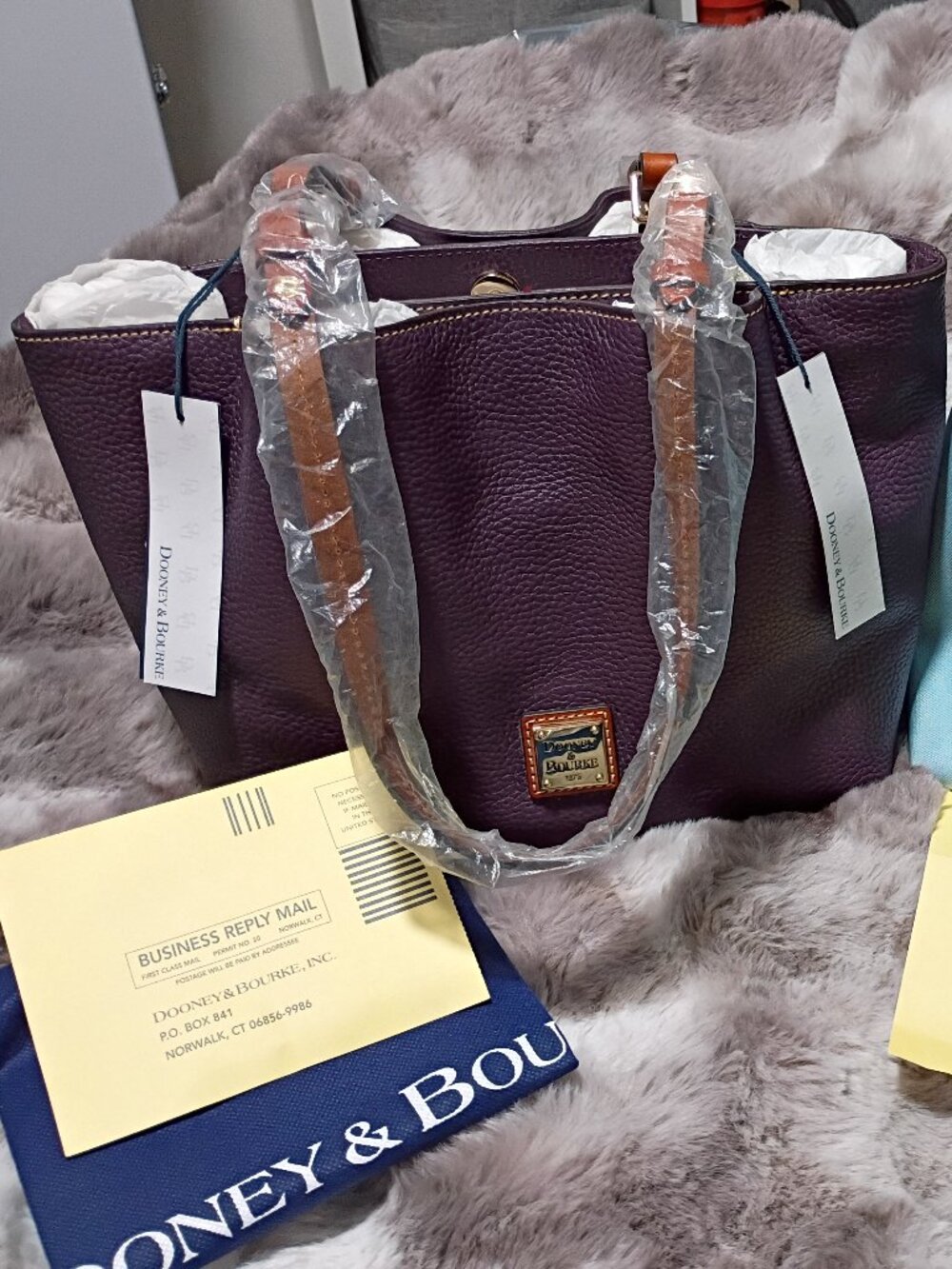 Dooney & Bourke Small Flynn Pebble Leather Tote Plum Wine NWT